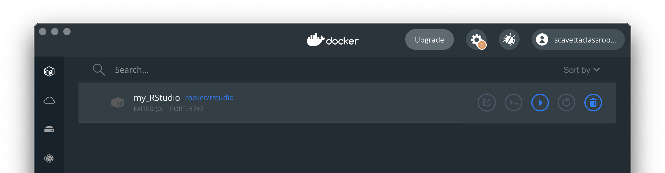 Stopped container in Docker Desktop